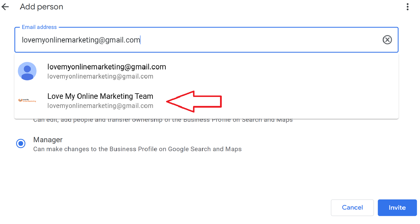 Select manager LoveMyOnlineMarketing email