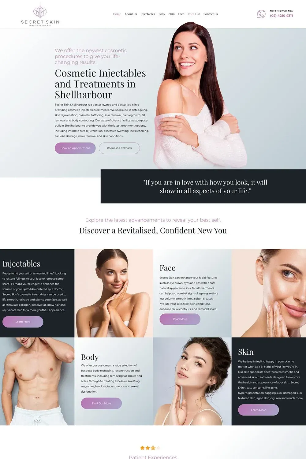 Secret Skin Shellharbour home page preview