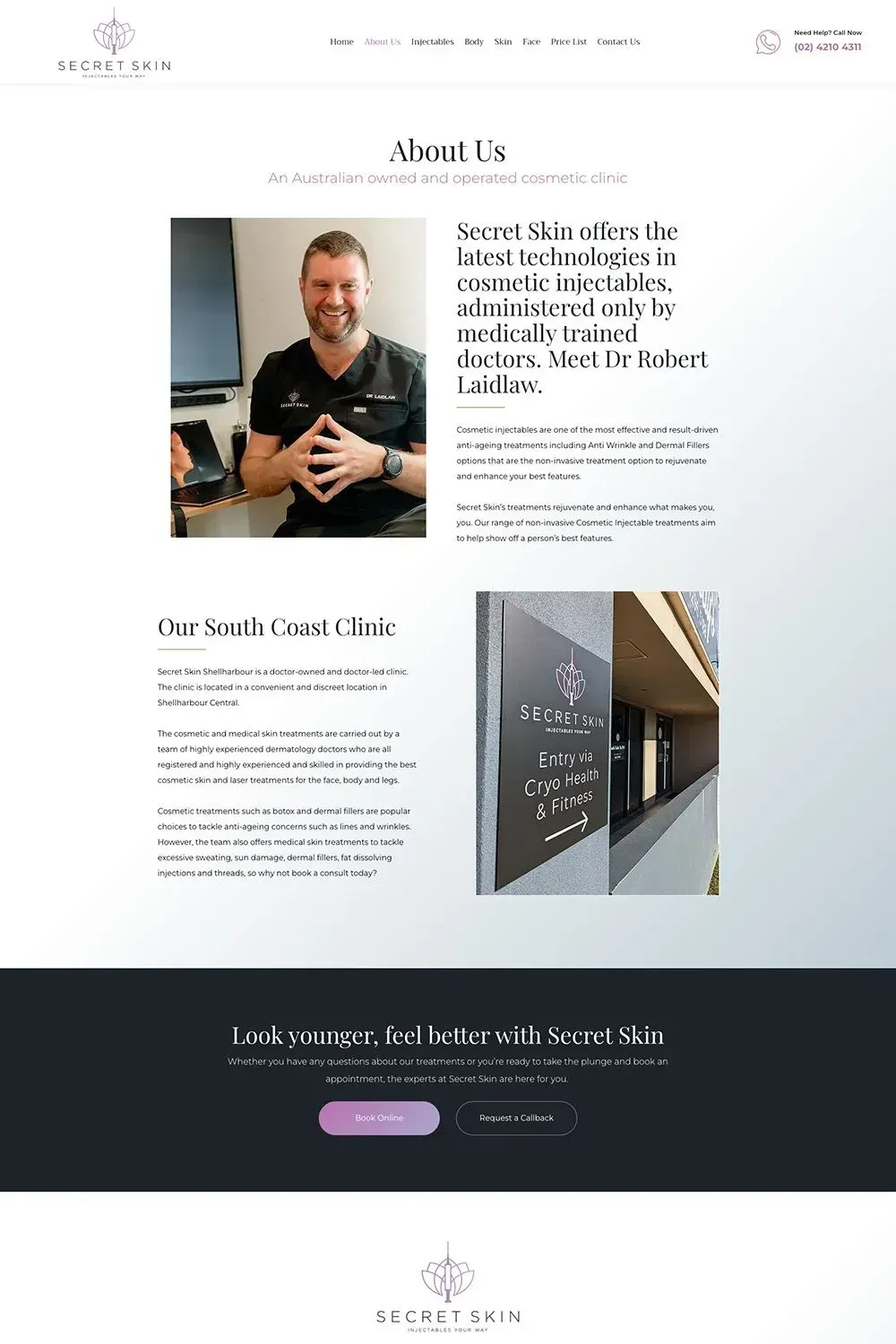 Secret Skin Shellharbour about us page preview