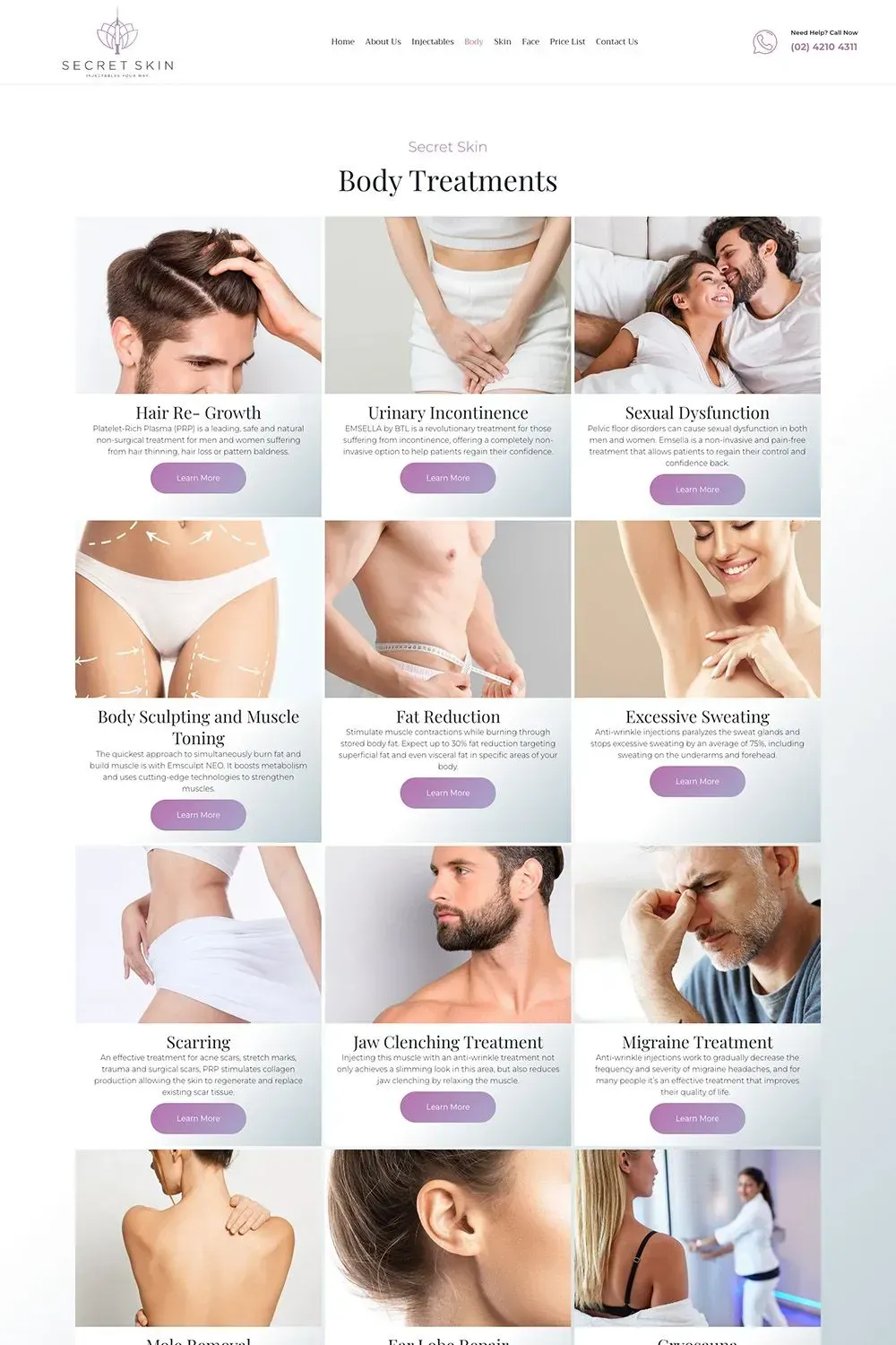 Secret Skin Shellharbour treatments page preview