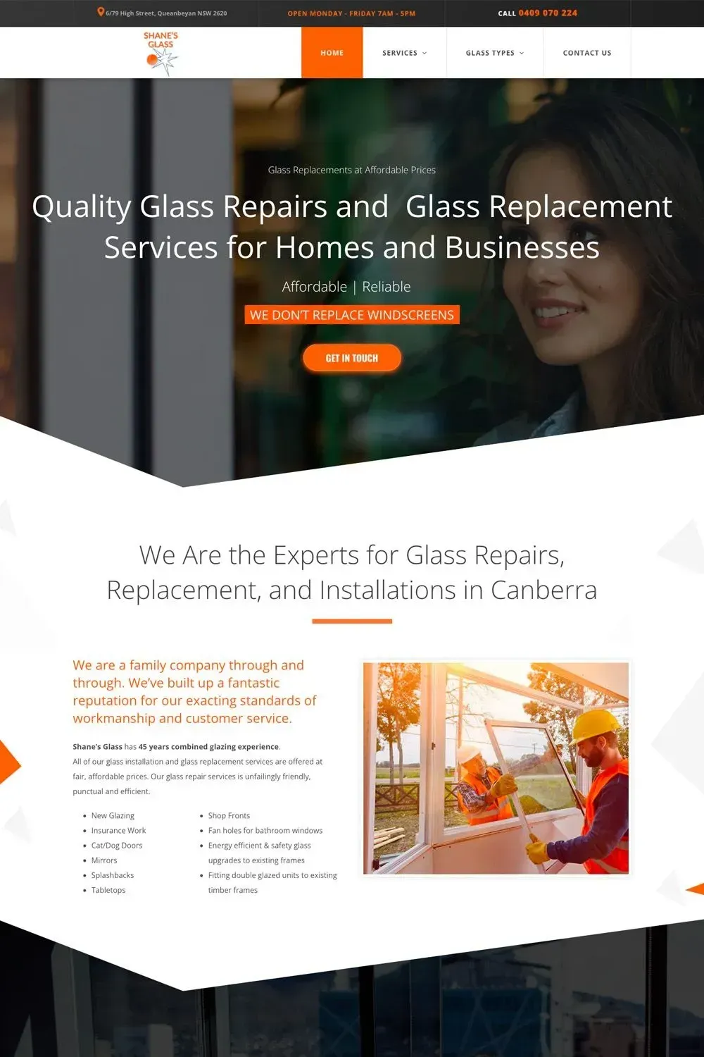 Shane's Glass home page preview #1