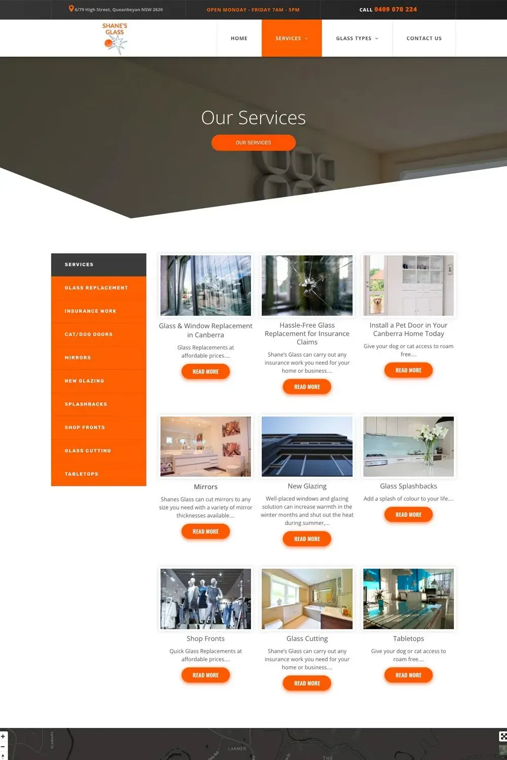 Shane's Glass services page preview