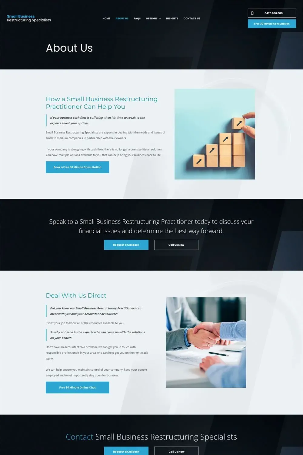 Small Business Restructuring Specialists about us page preview