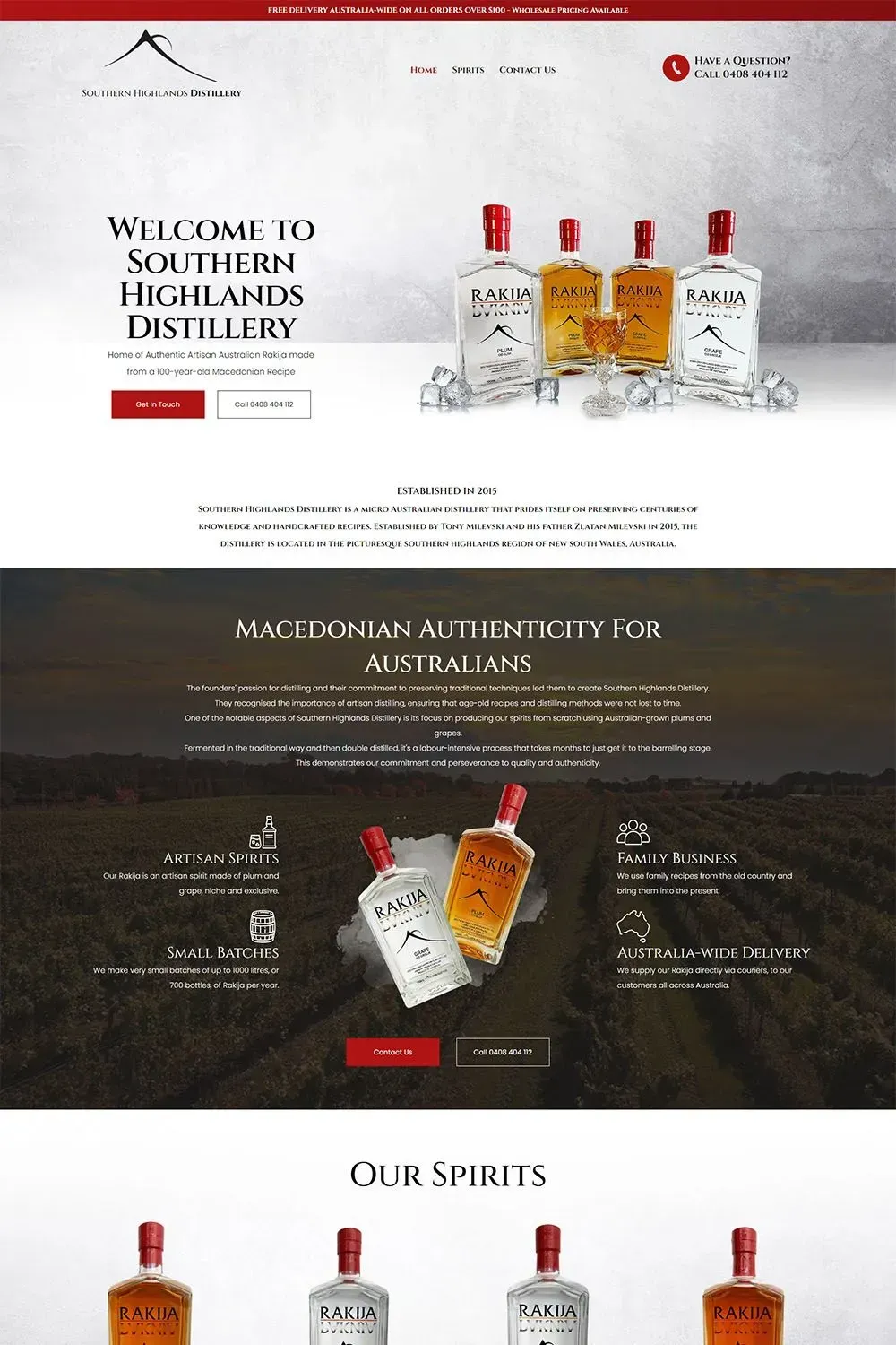 Southern Highlands Distillery home page preview