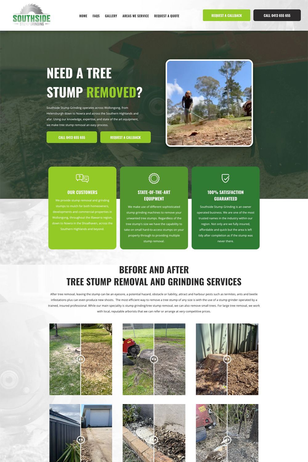 Southside Stump Grinding home page website preview