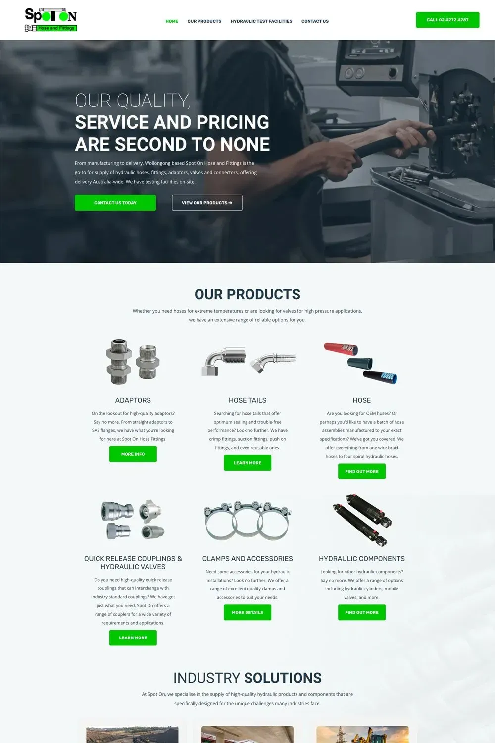 Spot On Hose & Fittings home page preview