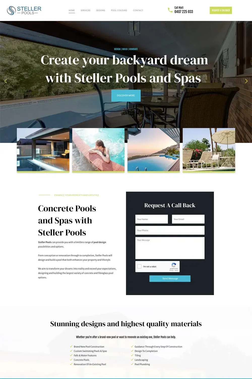 Steller Pools home page preview