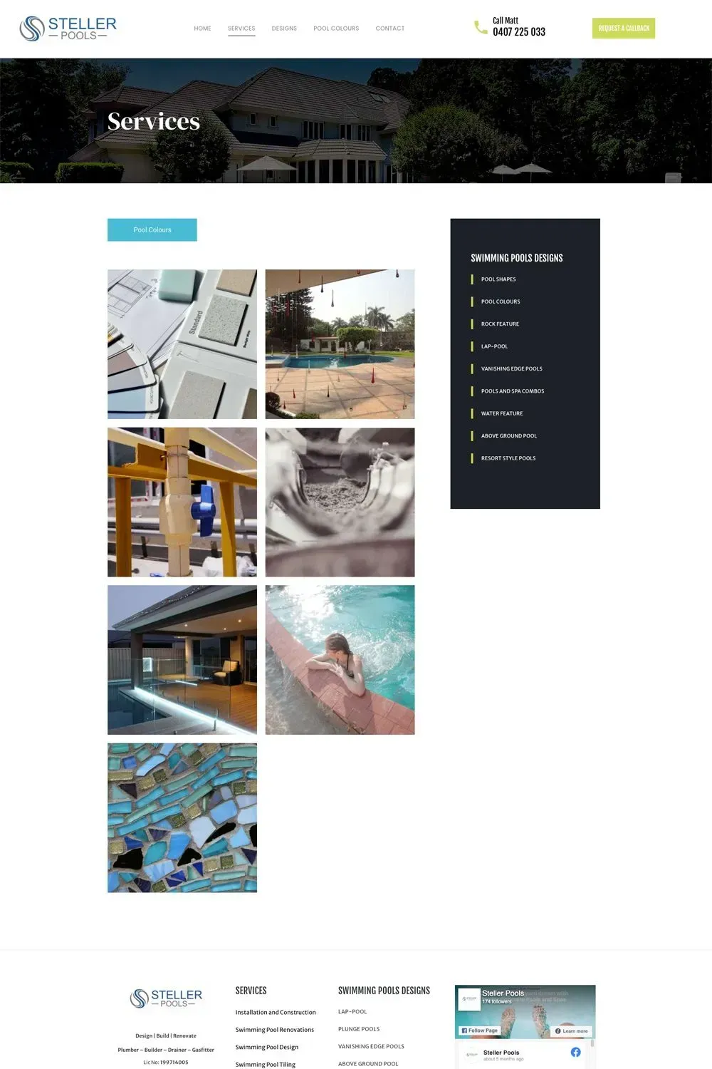 Steller Pools services page preview