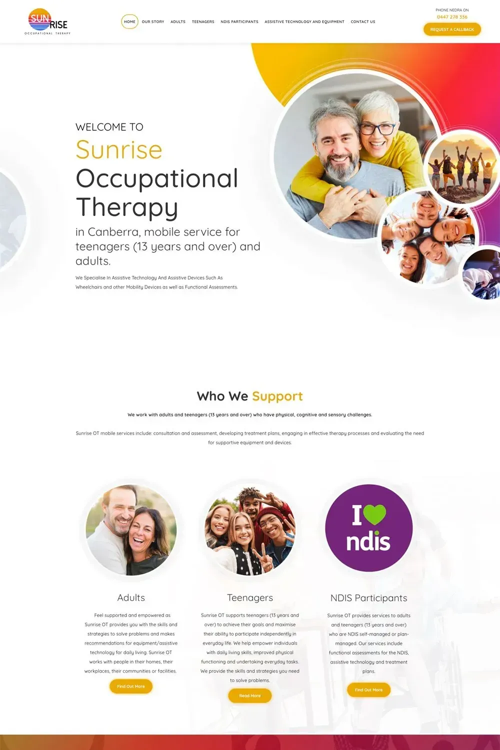 Sunrise Occupational Therapy home page preview