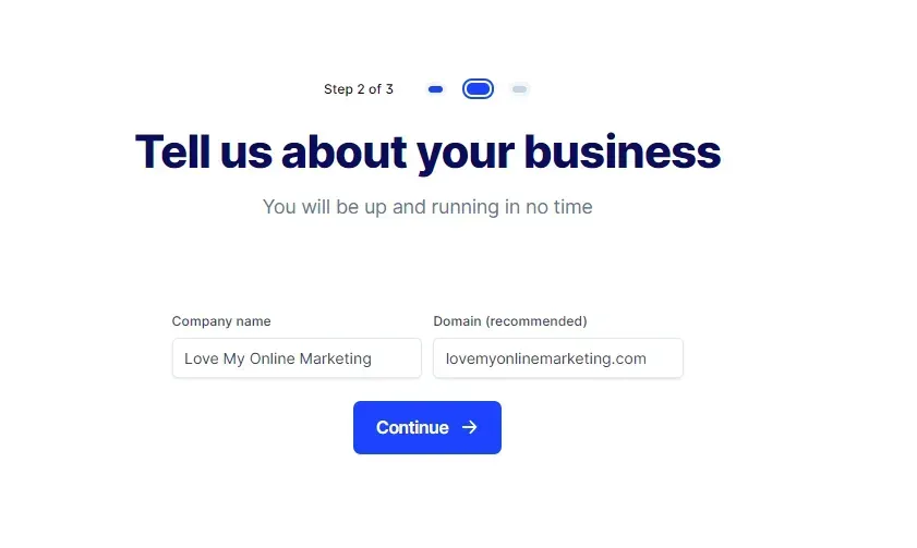 the part where you enter your company name and domain