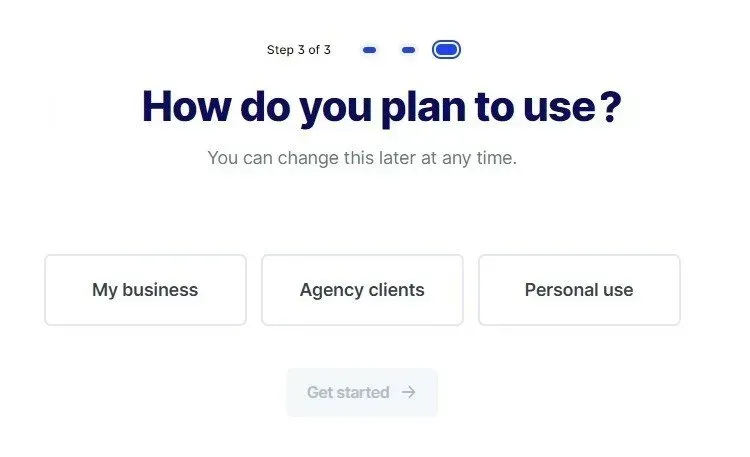 the part where you choose how you plan to use the tool