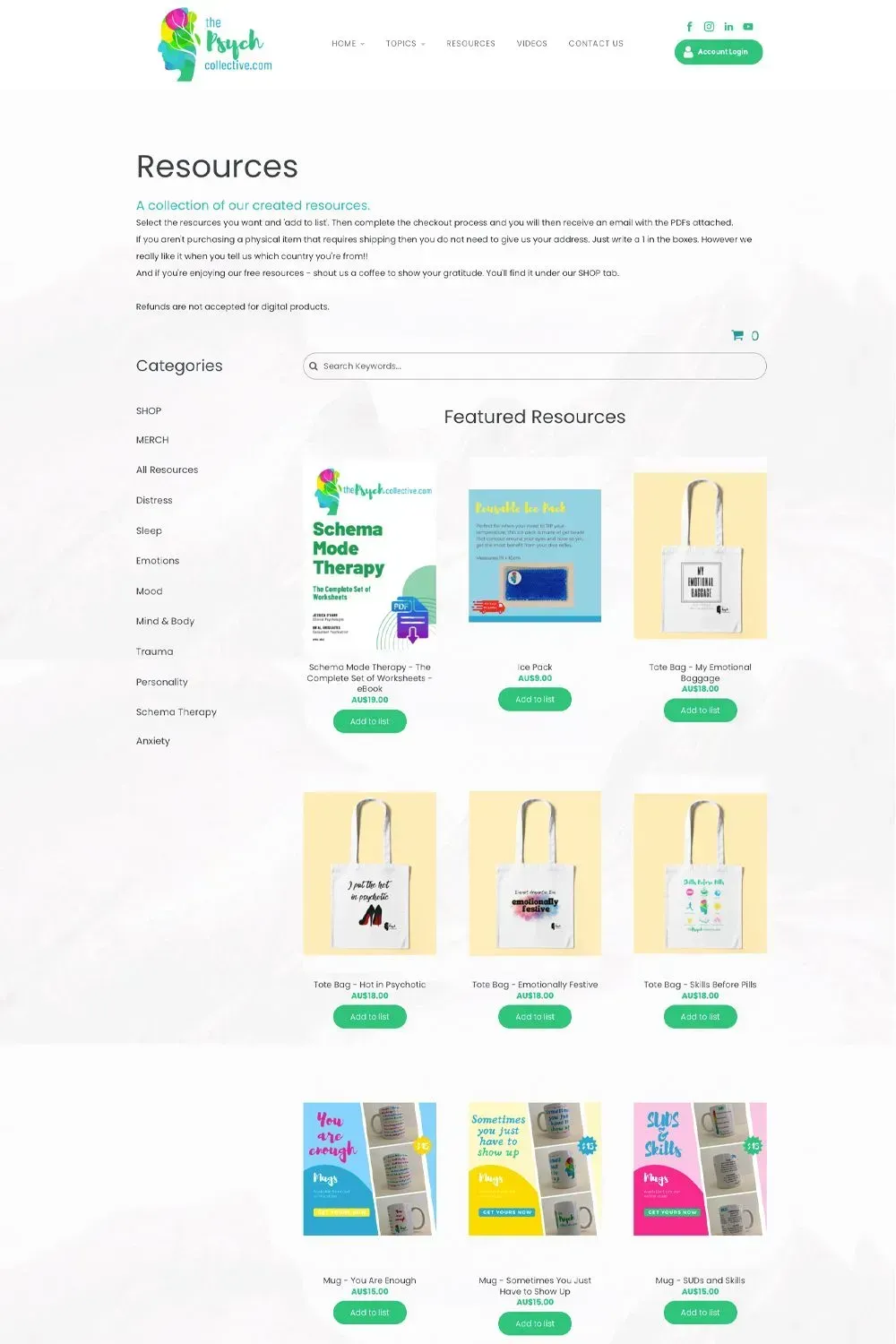 The Psych Collective resources page preview