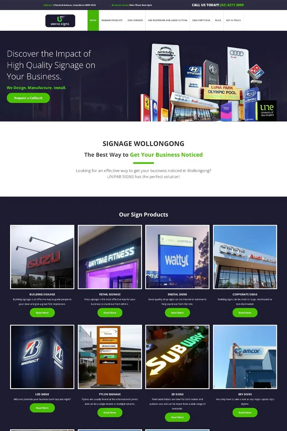 Unifab Signs home page preview