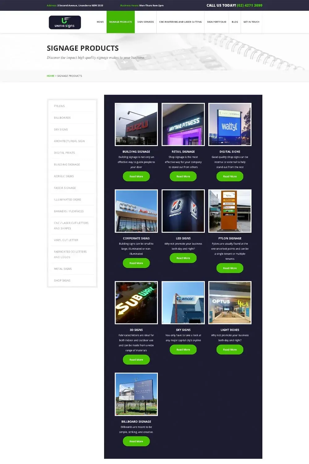 Unifab Signs internal page preview