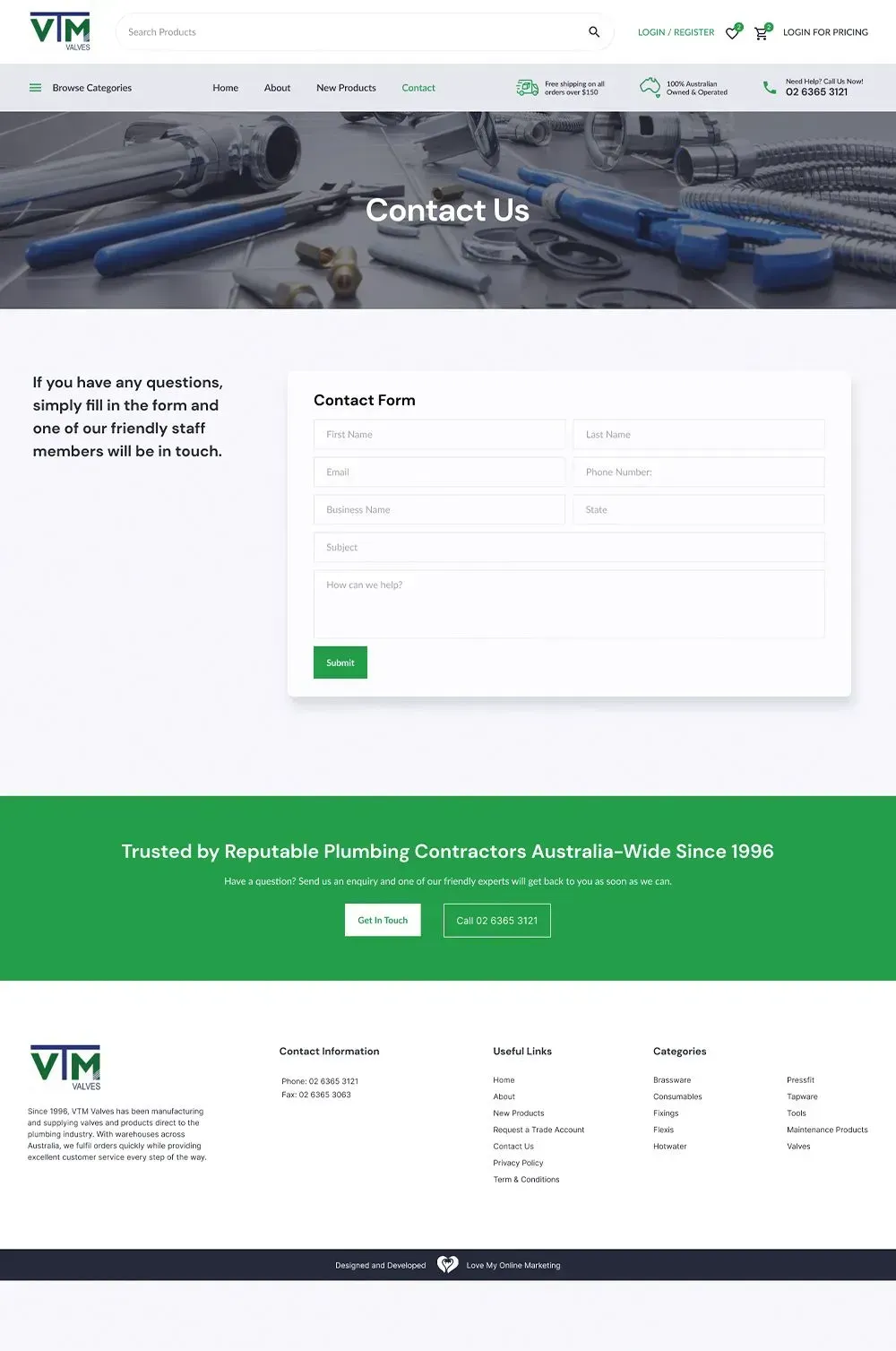 VTM Valves contact us page preview