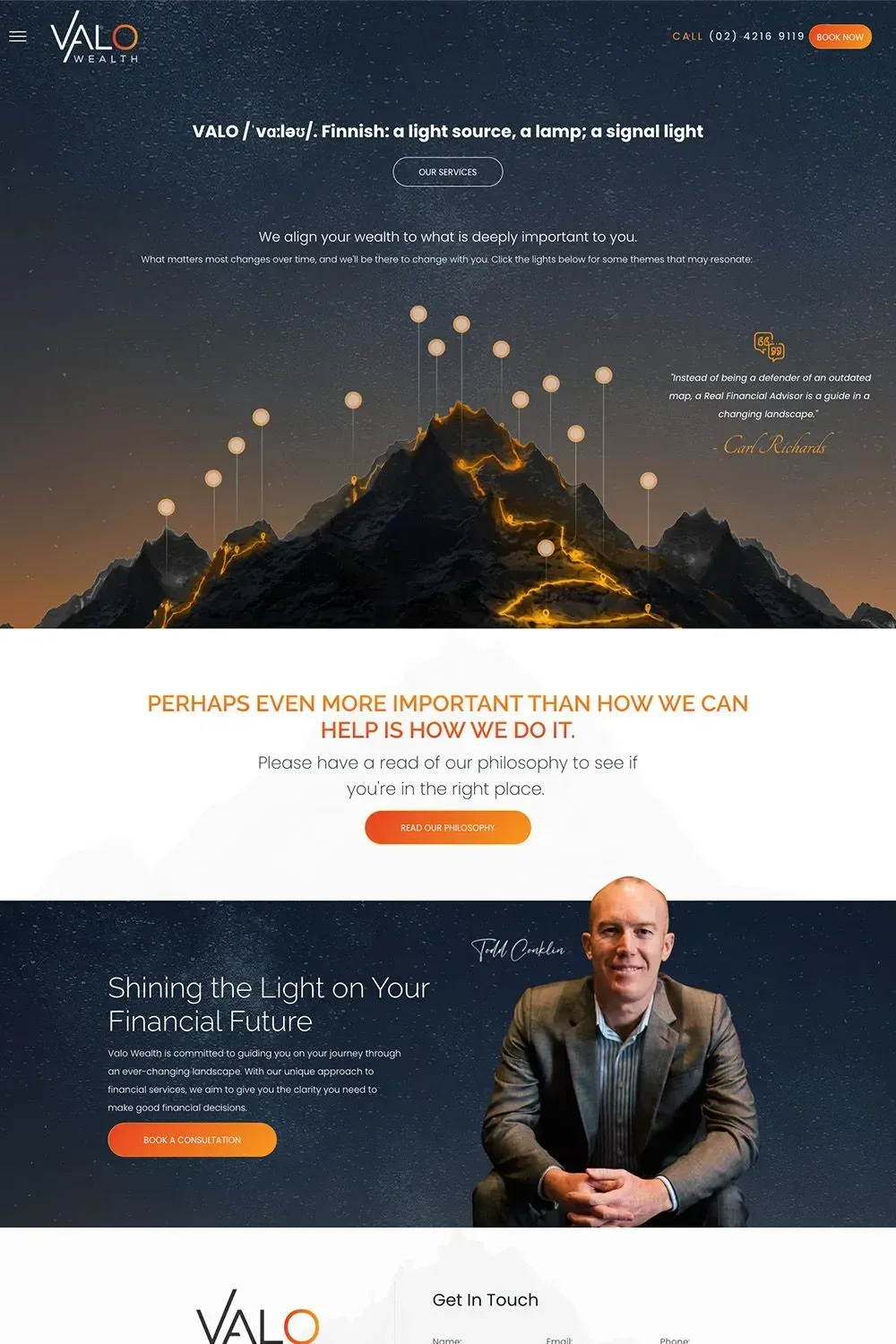 Valo Wealth home page preview