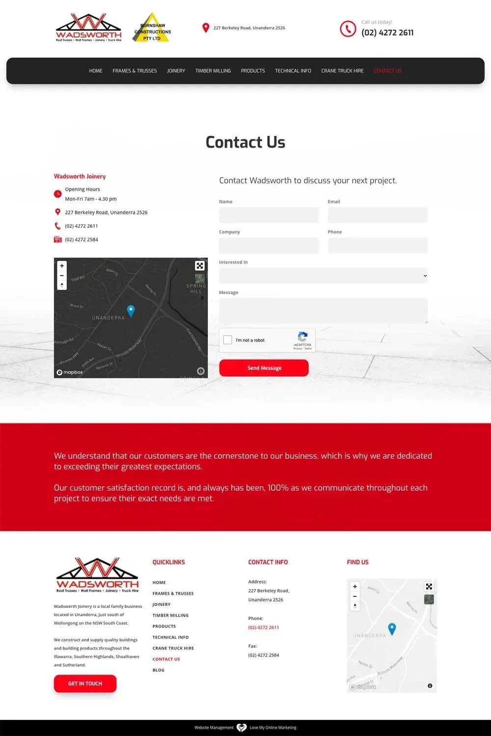 Wadsworth Joinery contact us page