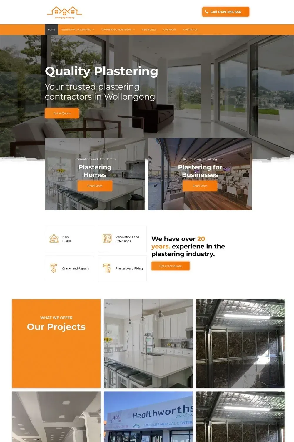 Wollongong Plastering home page website preview