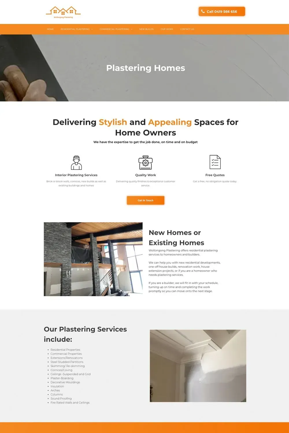 Wollongong Plastering internal page website preview