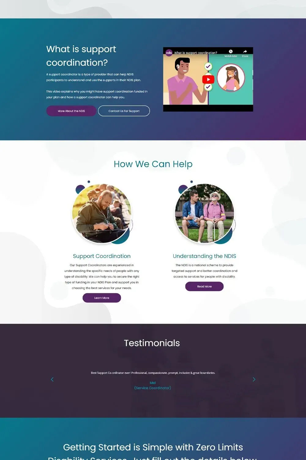 Zero Limits Disability Services home page website preview #2