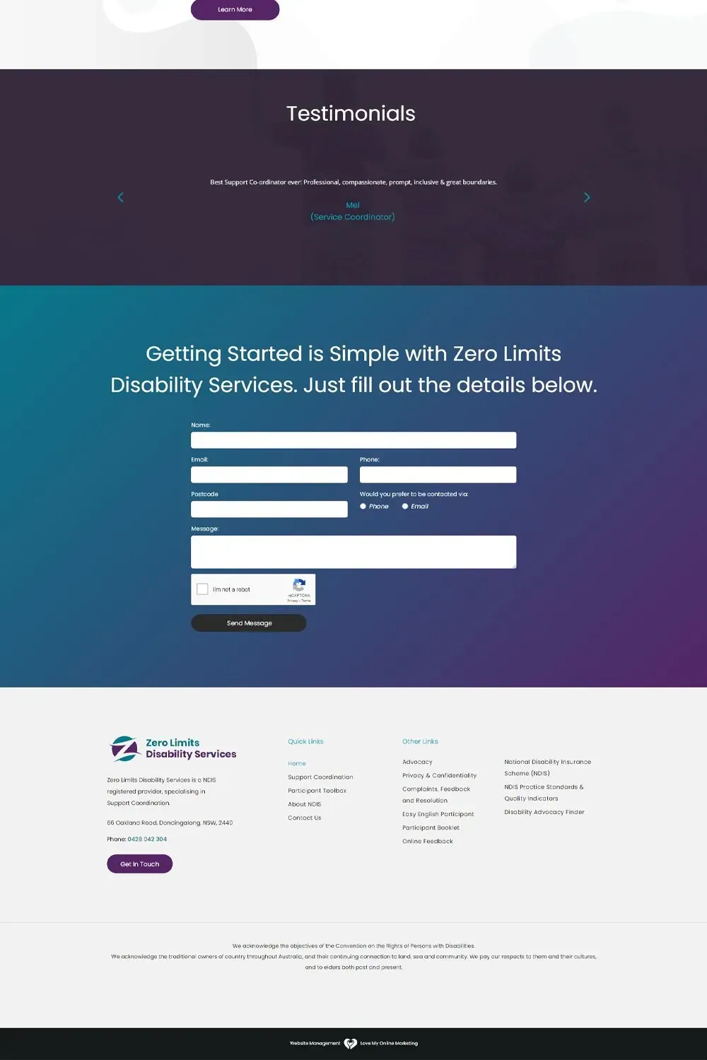 Zero Limits Disability Services home page website preview #3
