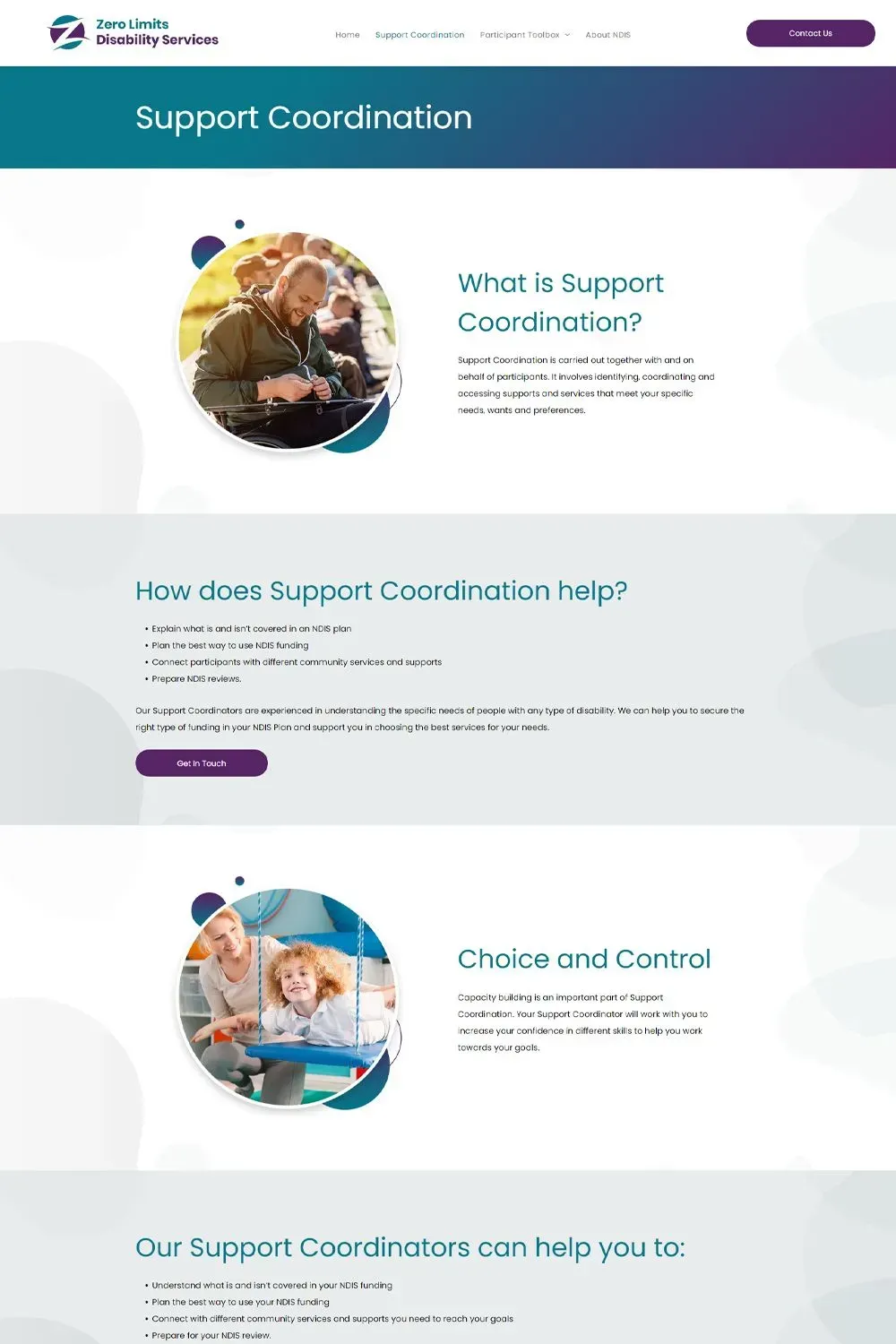 Zero Limits Disability Services internal page website preview #1