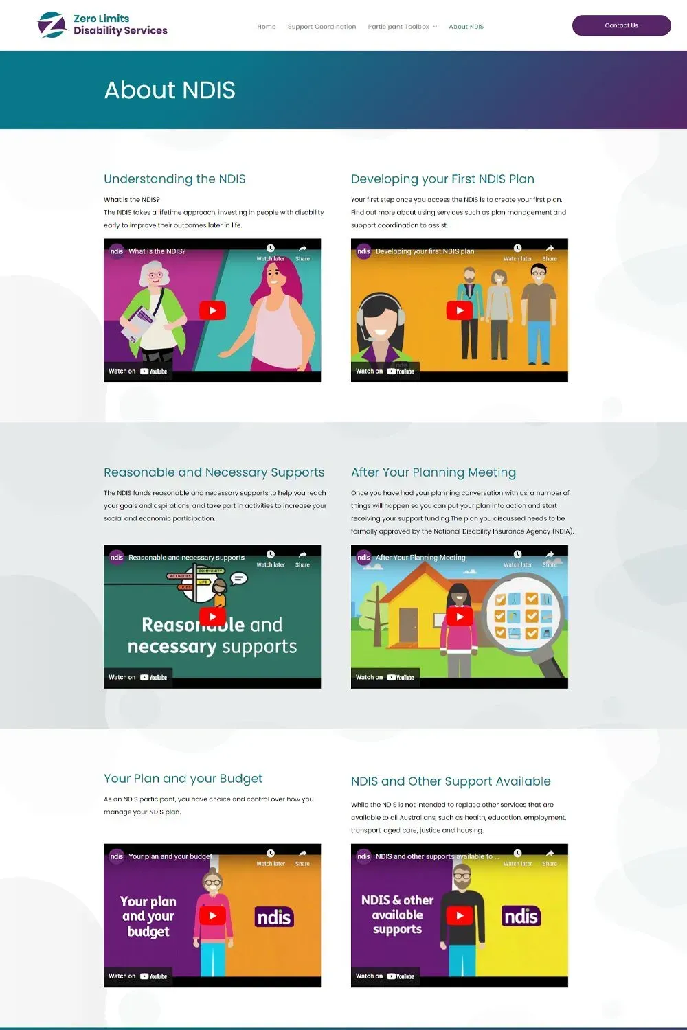 Zero Limits Disability Services internal page website preview #3