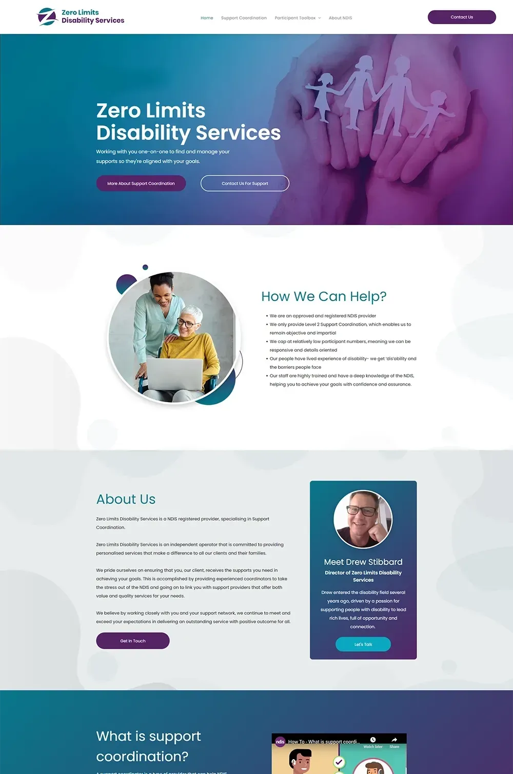 Zero Limits Disability Services home page website preview