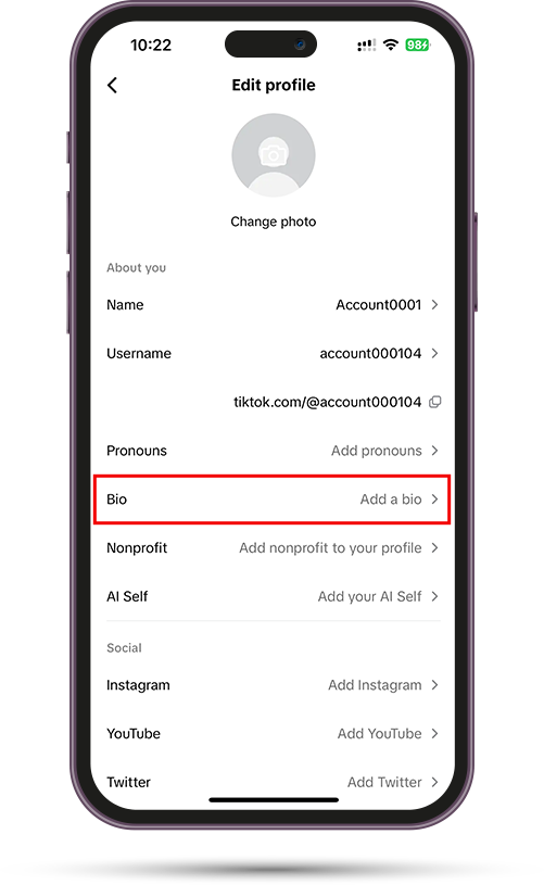 adding a bio on TikTok