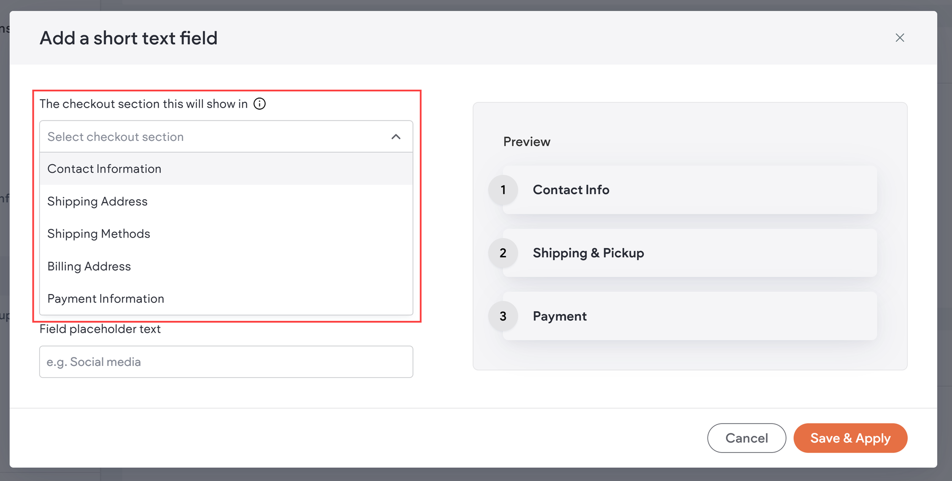 Checkout fields and layout