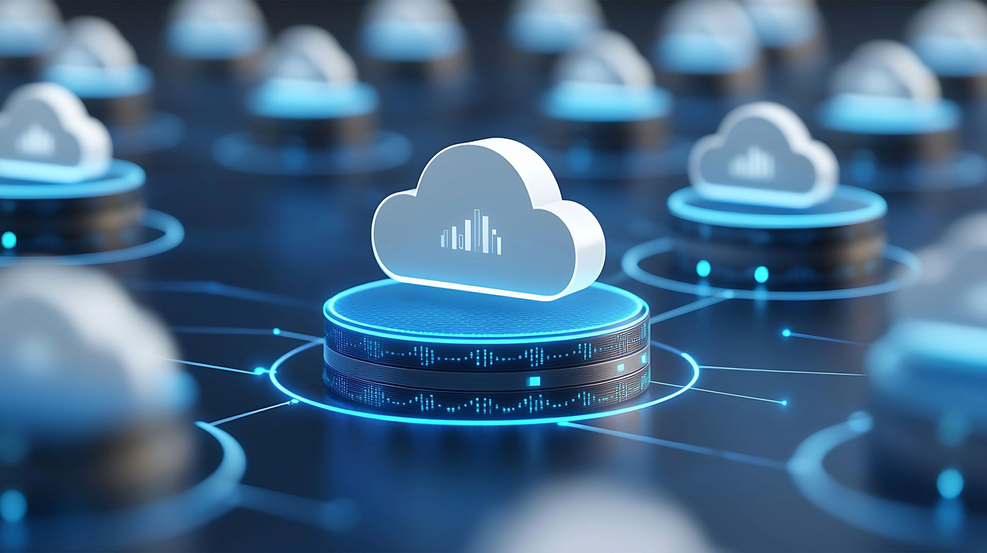 A group of clouds are connected to each other on a computer screen.