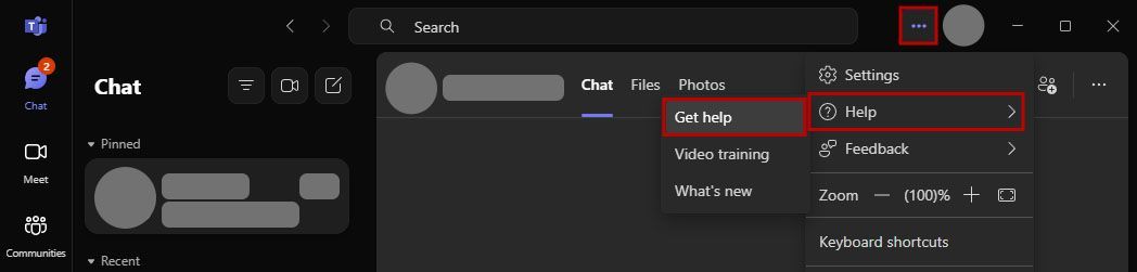An image of a computer screen with a red arrow pointing to the help option on the Teams desktop