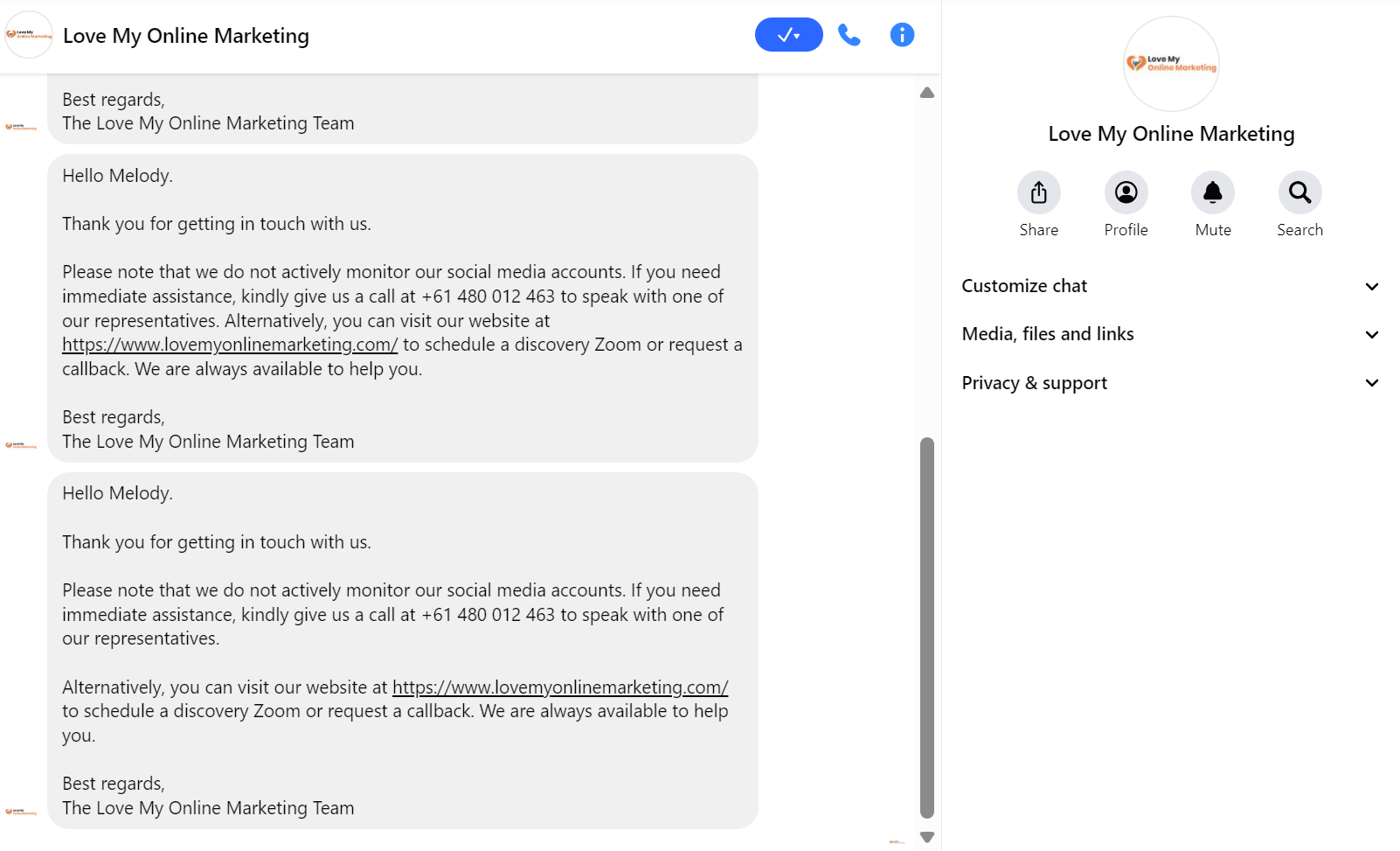 preview of auto-reply in messenger