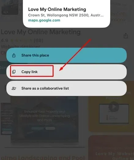 Copy link from Google Maps app