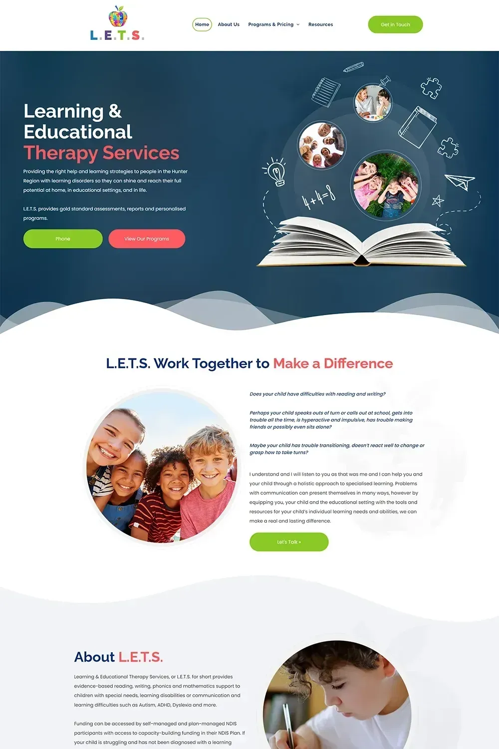 L.E.T.S. home page website preview