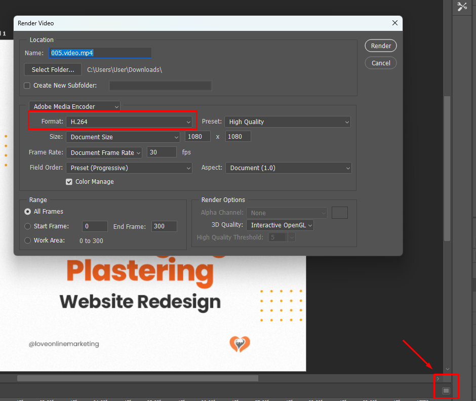 rendering video on Photoshop