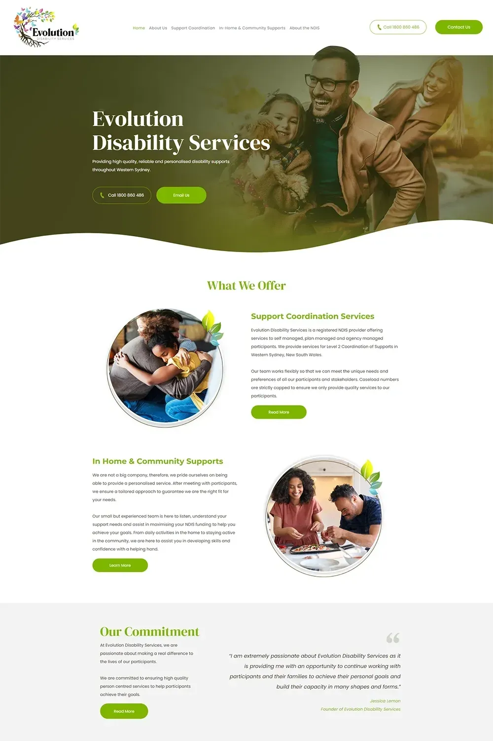 Evolution Disability Services home page website preview #1