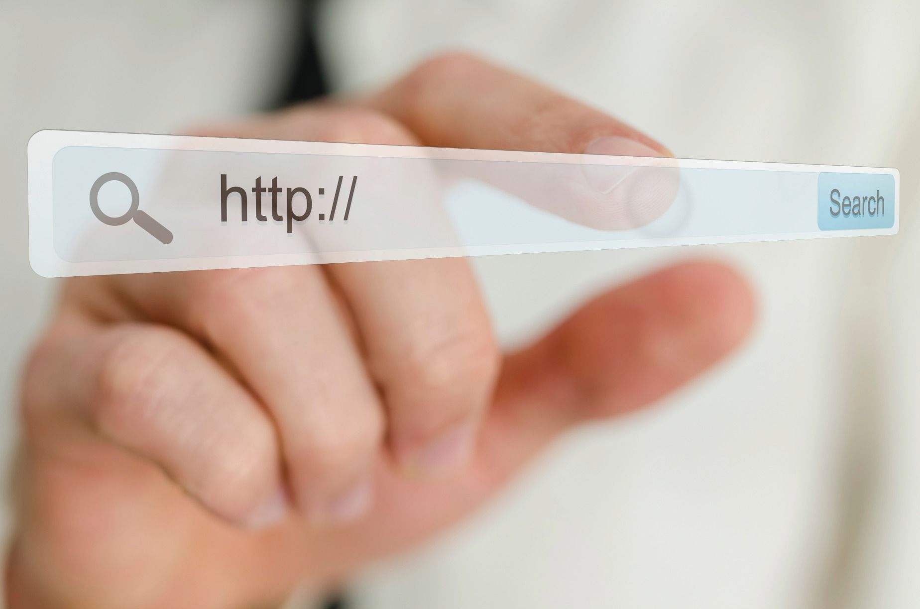 Person holding a translucent search bar with