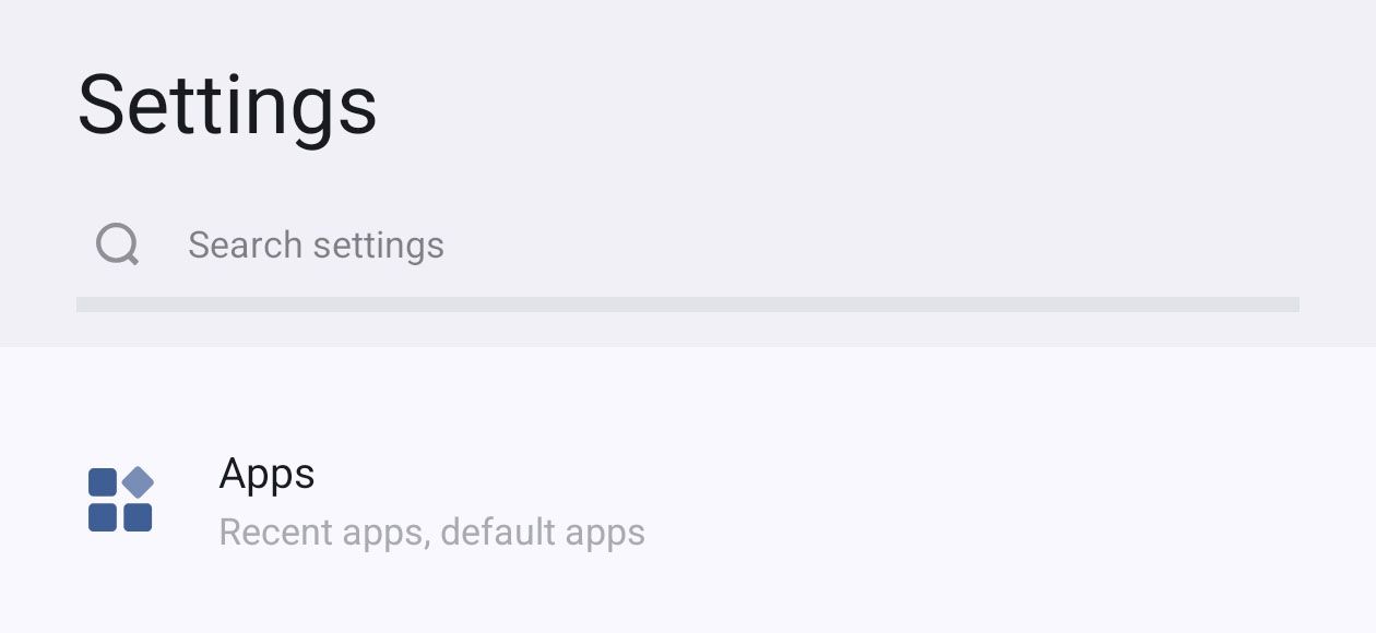 Settings page on an Android