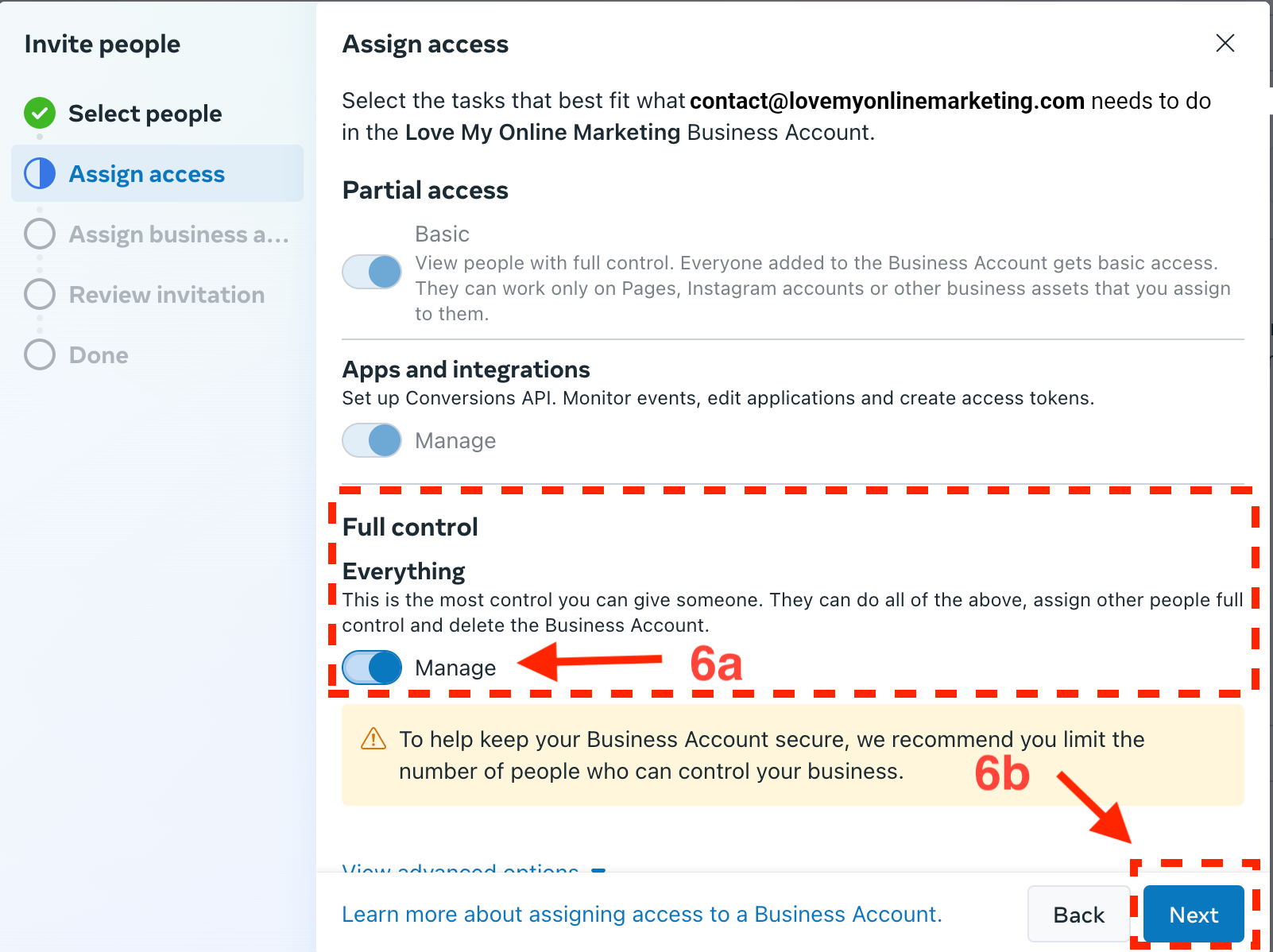 Go to Full Control and turn on Manage