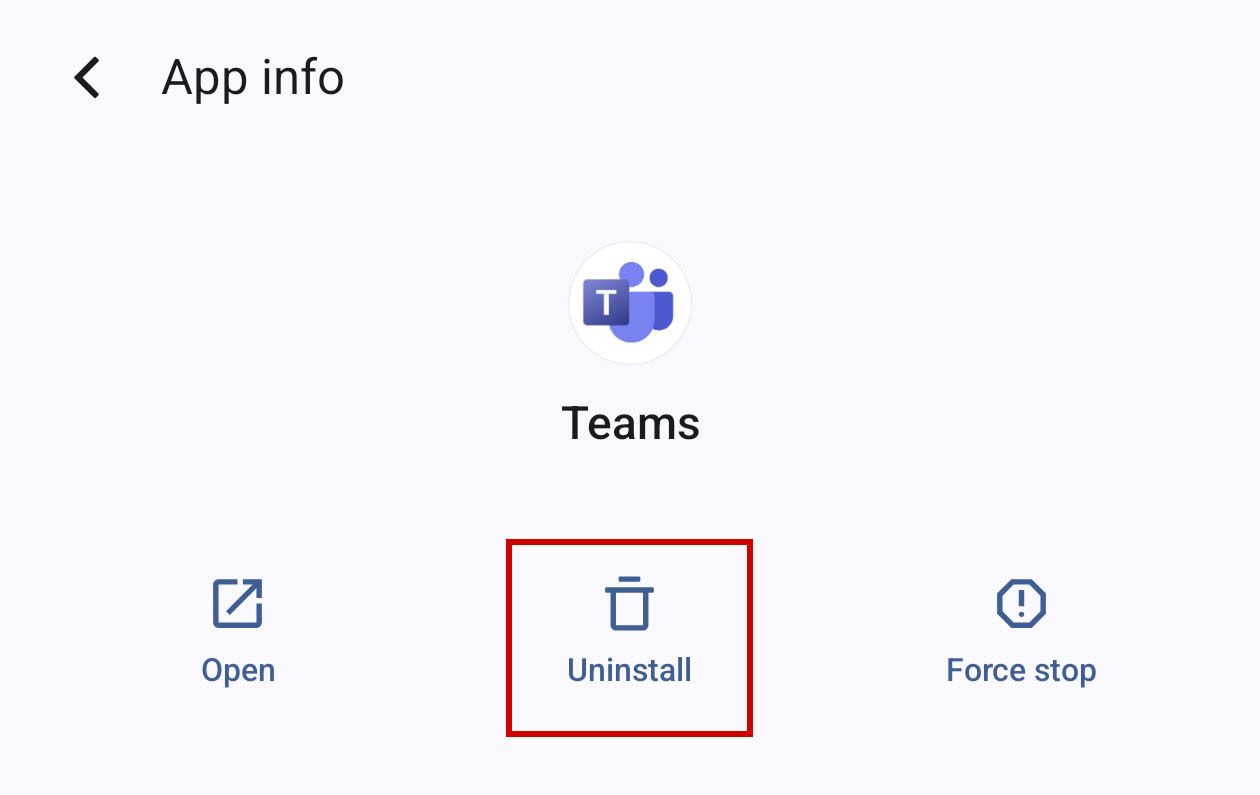 An image of the Teams app on an Android Phone to uninstall Teams on android phone