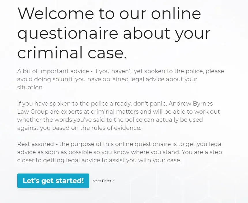 welcome section of the online questionnaire