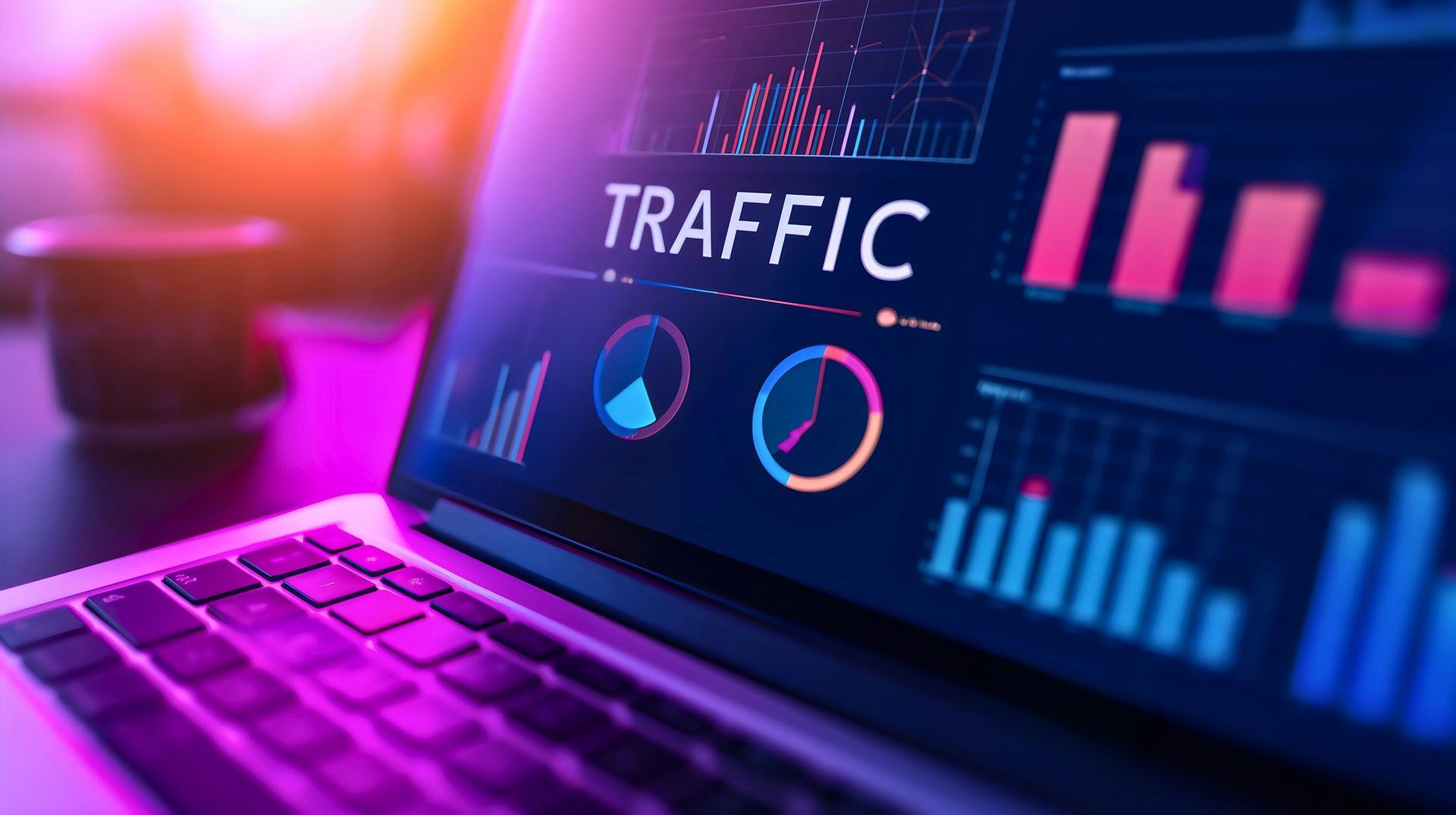 A laptop computer is open to a screen that says traffic.