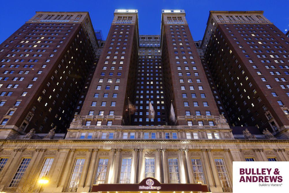 A large building with a bulley & andrews logo on it