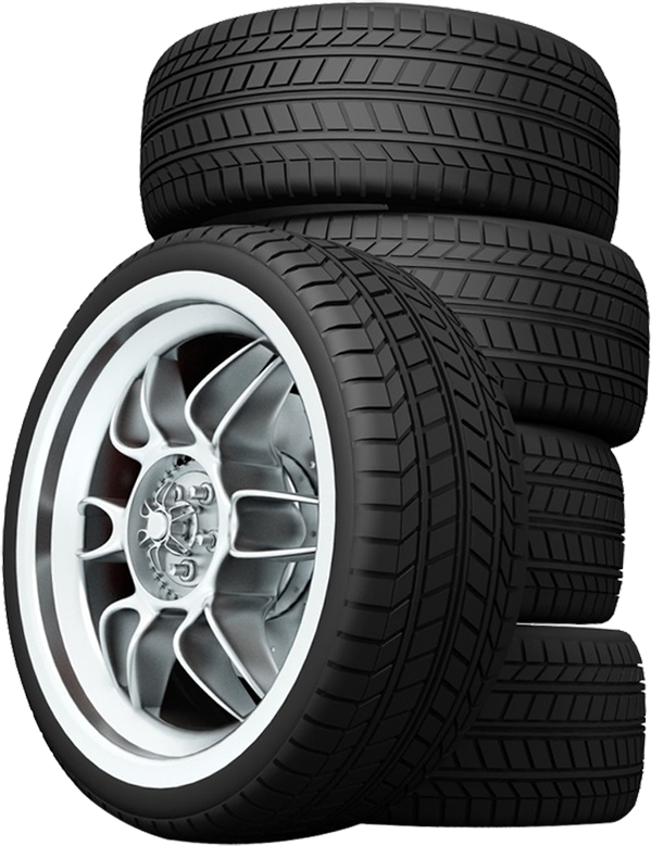 A stack of tires with white rims on a white background