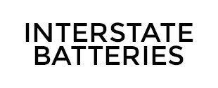The logo for interstate batteries is black and white.