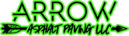 A green and black logo for arrow asphalt paving llc