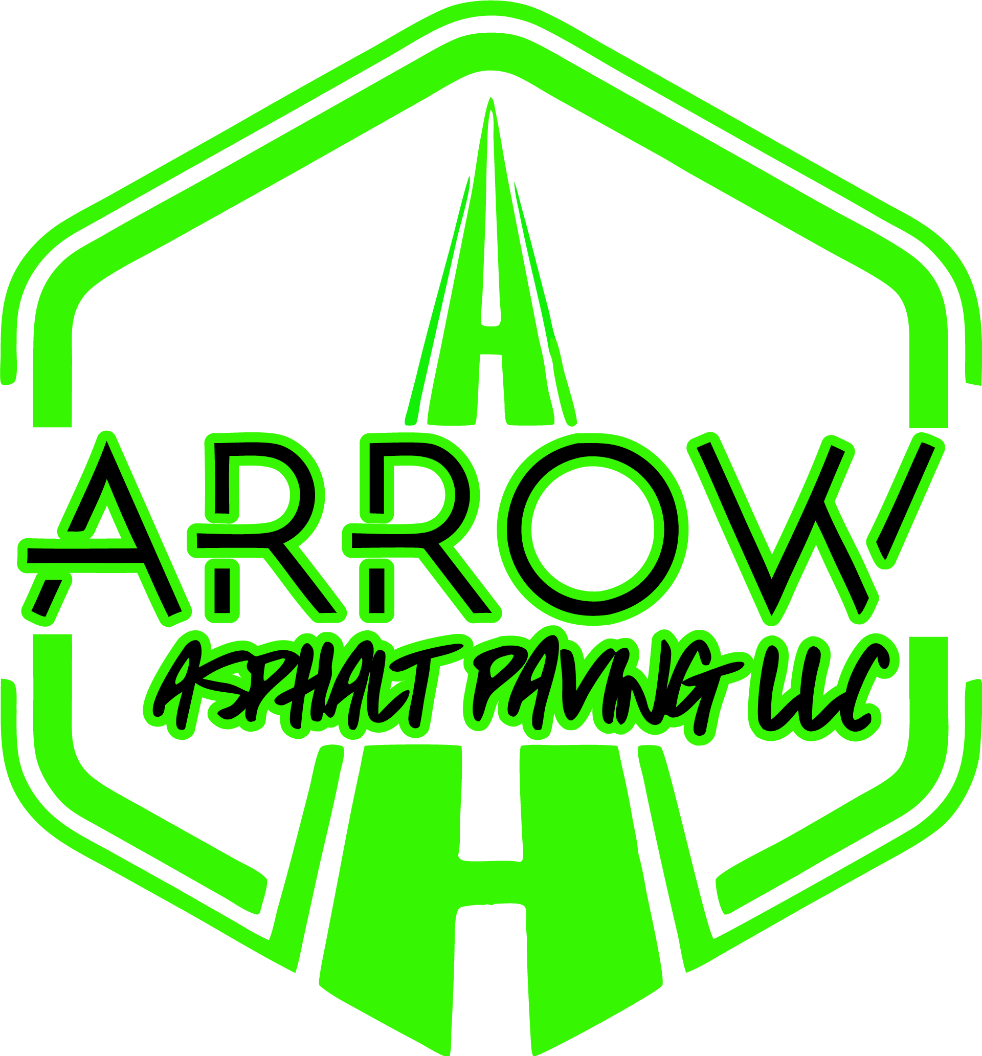 The logo for arrow asphalt paving llc is green and black.