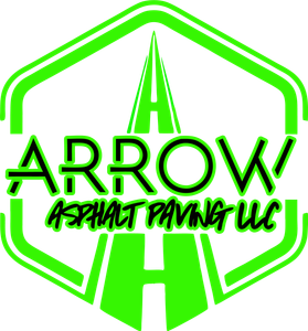 The logo for arrow asphalt paving llc is green and black.