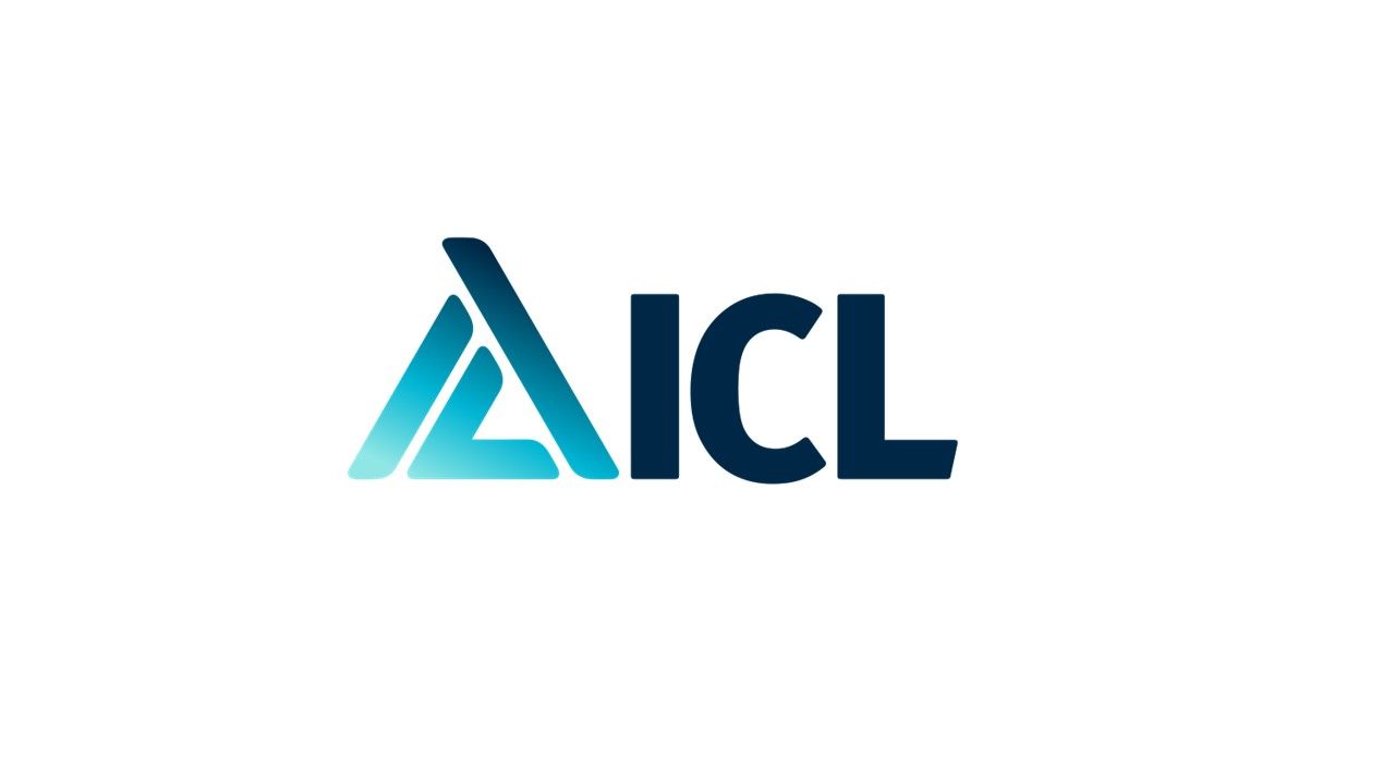 Um logotipo azul e branco para aicl em um fundo branco